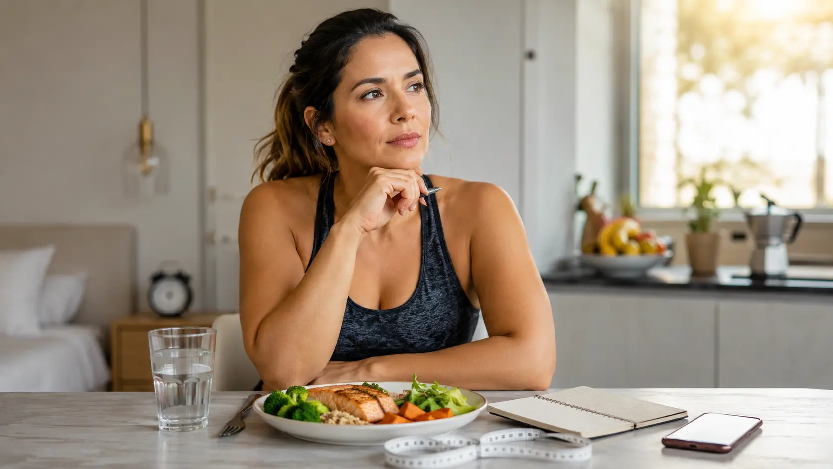 Mujer reflexionando sobre los factores que pueden dificultar la pérdida de peso